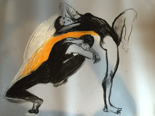 Pair of dancers - no 5 - 
Life drawing in Caran D'Ache oil pencils
(Ref 9)